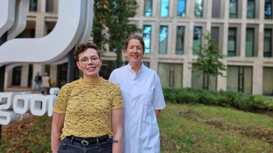 Maaike van der Wardt, die 40 kilo afviel, en plastisch chirurg Sanne Moolenburgh die haar borstreconstructie deed.